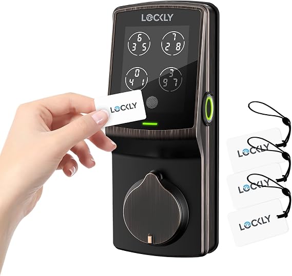 Lockly Secure Plus Smart Door Lock, Keyless Entry with Fingerprint & RFID Card, PIN Genie Keypad, App Control, Bluetooth Deadbolt, Auto-Lock & Easy DIY Installation, No Monthly Fees