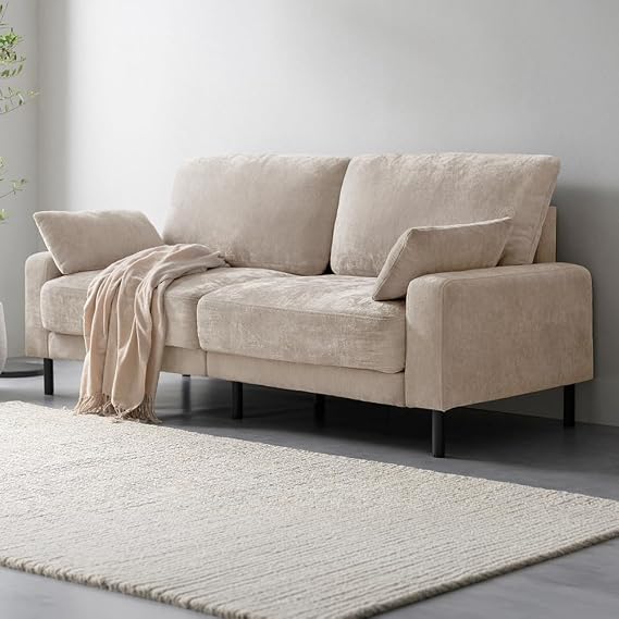Iris Ohyama UFS-25S Quilted Feather Sofa, Pocket Coil, 2.5 Seats, Beige