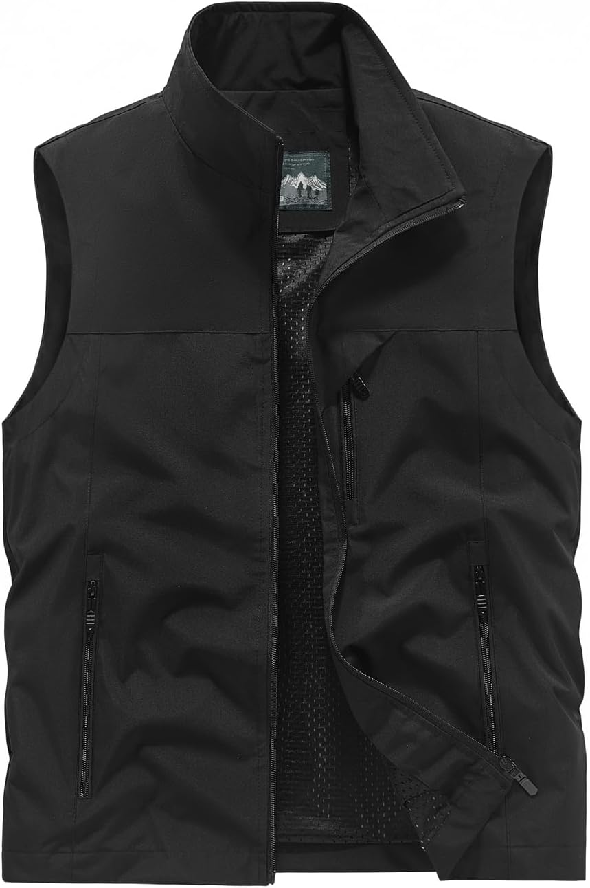 Men's Casual Fishing Safari Utility Vest Lightweight Quick Dry Cargo Military Gilets Sleeveless Photography Shooting Hunting Camping Waistcoat Outdoor Travel Jacket with Pockets Black XL
