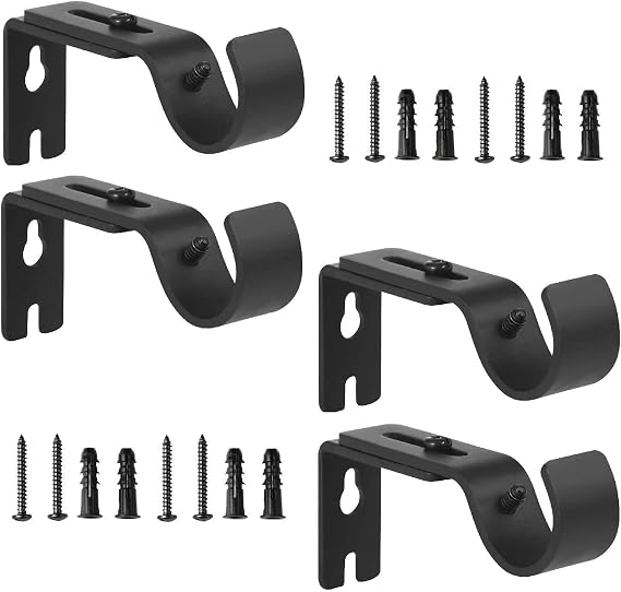 Heavy Duty Adjustable Curtain Rod Brackets, Holders for 1 1/8 Inch & 1 1/4 Inch Rod, (4 PCS, Black)