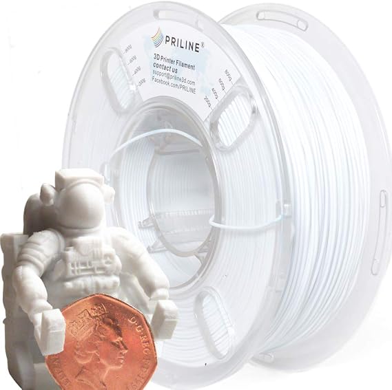 PLA Filament 1.75mm, PRILINE PLA 3D Printer Filament, 1kg Spool (2.2lbs) 3D Printing Filament Fits for Most 3D Printers, Dimensional Accuracy +/- 0.02mm, White