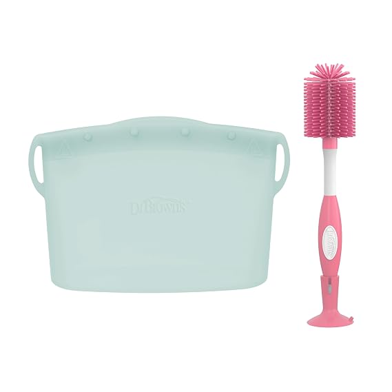 Dr. Brown's Microwave Steam Sterilizer Bag, Bottle Cleaning Brush & Nipple Cleaner, Reusable 100% Silicone Sterilizing Bag