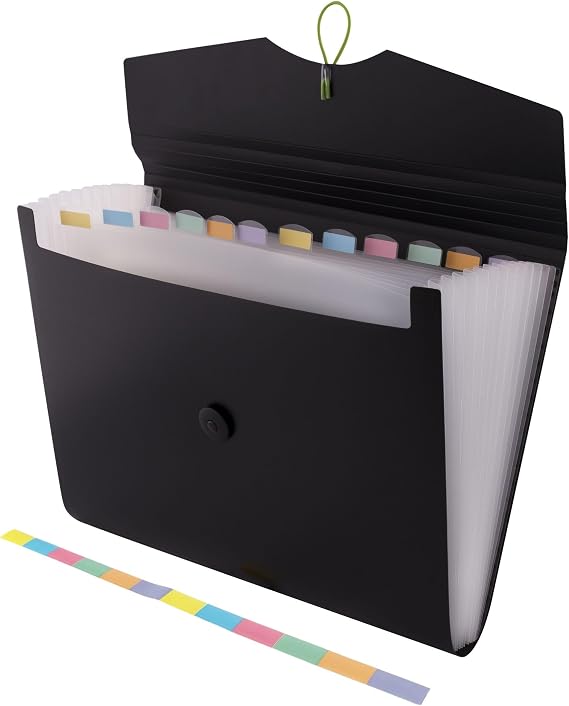 D.RECT A4 File Folder, 12 Compartments, PP, Black
