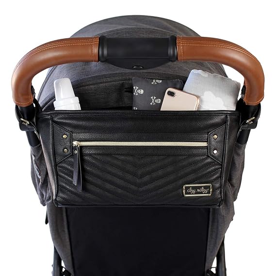 Itzy Ritzy Adjustable Stroller Caddy and Organizer Bag (Black with Gold)