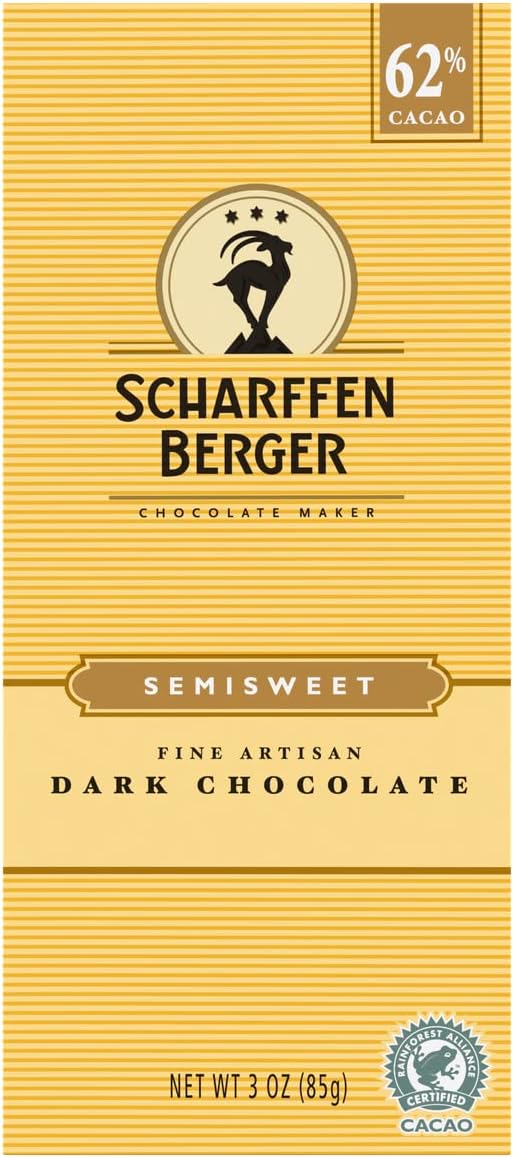 Scharffen Berger Chocolate Bar - Dark Chocolate - 62 Percent Cacao - Semisweet - Fine Artisan - 3 oz Bars - Case of 12