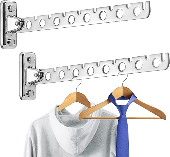 Hiceeden 2 Pack 16 Hangers Folding Wall Mounted Clothes Hanger Rack, 12 Inch Stainless Steel Laundry Drying Rack Collapsible, Wall Mounted Dryer Racks Hanger for Indoor&Outdoor Use