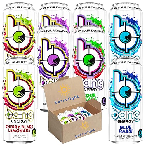Bang Energy Drinks | Variety Pack of Cherry Blade Lemonade | Purple Haze | Sour Heads | Blue Razz is Zero Calories | Sugar Free & Keto Energy Drinks | 16 Fl Oz Cans Pack of 8 | Every Order is Elegantly Packaged in a BETRULIGHT Signature Branded Box!