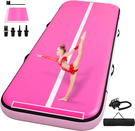 Tumble Track, Inflatable Tumbling Mat,Tumble Track Mats for Gymnastics, and Tumble Track with 8 Inches Thickness for Home, Training, Cheerleading, Yoga, Water with Pump(Pink, 16.4ft x 3.3ft x 8inch)