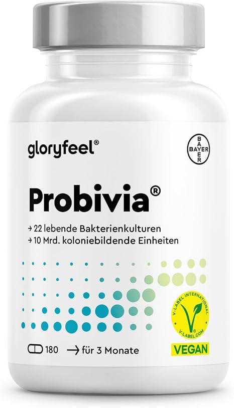 GloryFeel PROBIVIA Probiotics Capsules 200 Gastro-Resistant Capsules 18 Bacterial Strains + Inulin with Lactobacillus and Bifidobacterium Laboratory Tested Production in Germany