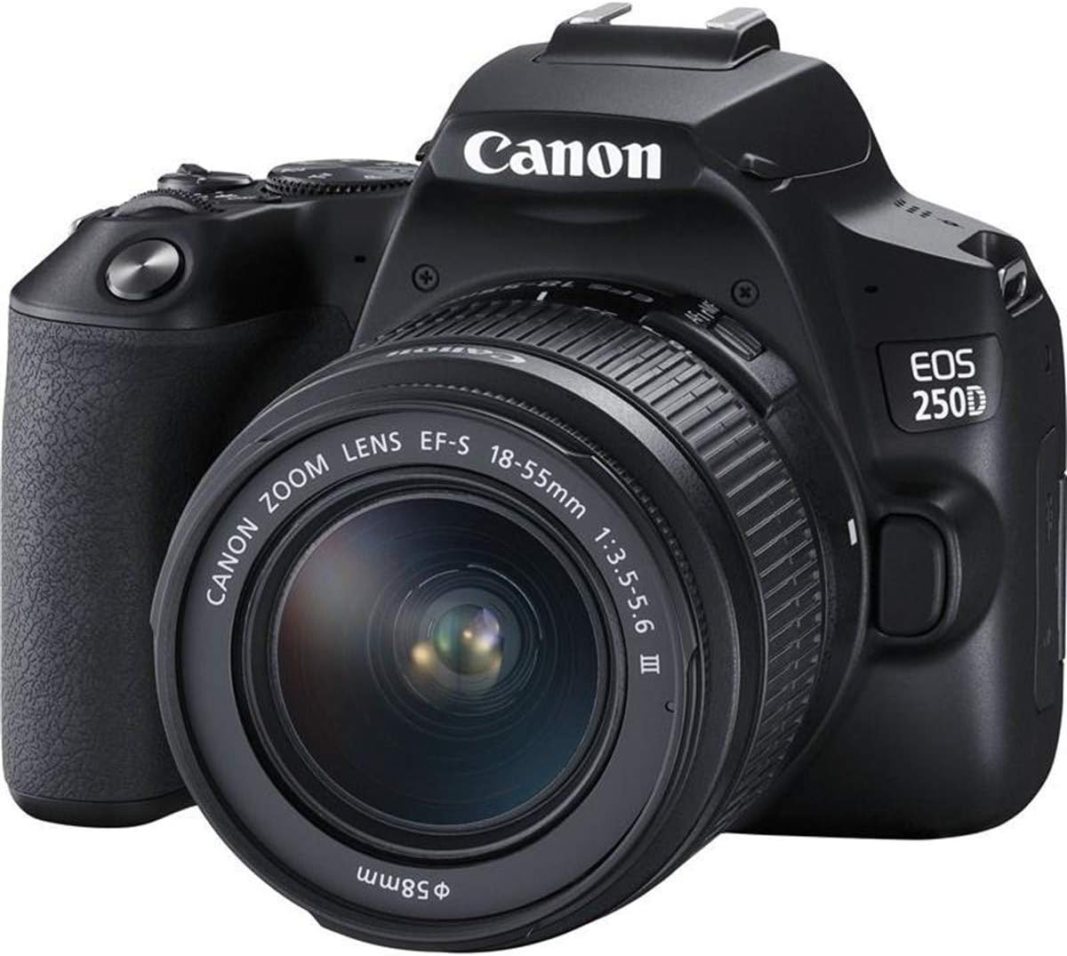 canon eos 250d digital camera - with ef-s 18-55mm 3.5-5.6 is stm lens 24 1 megapixels 7 7 cm 3 inch vari-angle display aps-c sensor 4k full-hd digic 8 wlan bluetooth black