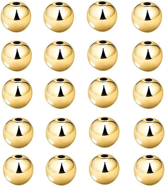 80pcs Gold Smooth Round Spacer Beads - Gold Plated Brass, Tarnish Resistant, Seamless Loose Connector Beads for DIY Bracelet Jewelry Making (6mm/0.23 inch)