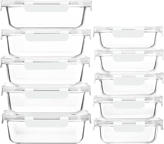 M MCIRCO 10 Pack Glass Food Storage Containers with Lids, White