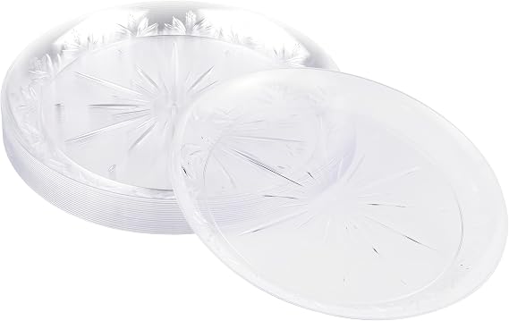 MATANA 20 Clear Hard Plastic Dinner Plates, 25cm / 10 Inch - Elegant & Reusable Party Tableware for Weddings, Birthdays, Picnic, BBQ, Parties