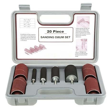 Spindle Sanding Drum Sander Tool Kit Set Rubber Drums + Sanding Sleeves with Case for Drill Press 20 Pieces