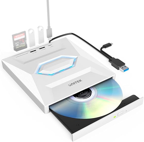 Unitek External CD DVD Drive, USB C 3.0 Portable Optical Disc Player Burner