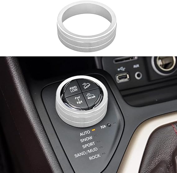 Thor-Ind 4WD Knob Cover Compatible with Jeep Cherokee Compass Renegade Center Console 4WD Control Switch Knob Button Cover Trim (Silver)