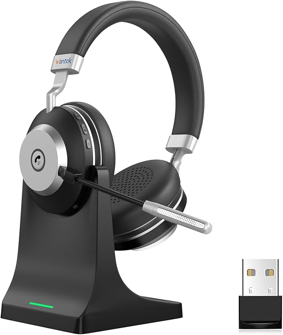 Wireless Headset with Mic for Work, Bluetooth Headset with Microphone (AI Noise Cancelling), 60 Hours Woktime Wireless Headphone for Work from Home/Call Center/Office/PC/Laptop/Computer/Zoom/Teams