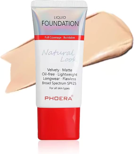 Foundation Full Coverage Makeup, 24hr Long Lasting Oil Control, Soft Matte Flawless Waterproof Foundation, New Improved Packaging and Tube with Lid (102 - Nude, 30ml)
