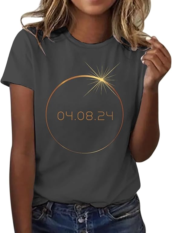 Women's Large Size Summer Loose Tee Shirt Short Sleeve Round Neck Sun Print Women's Clothing Chic Summer Tee Beach Large Size Top, dark grey, XL