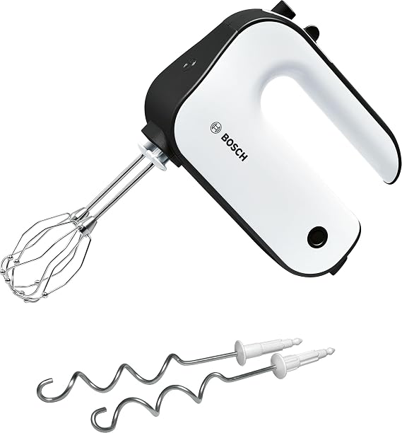 Bosch MFQ4020GB Styline Hand Mixer - White | Lightweight mixer, comfortable handle, stainless steel whisks and dough hooks included with eject button