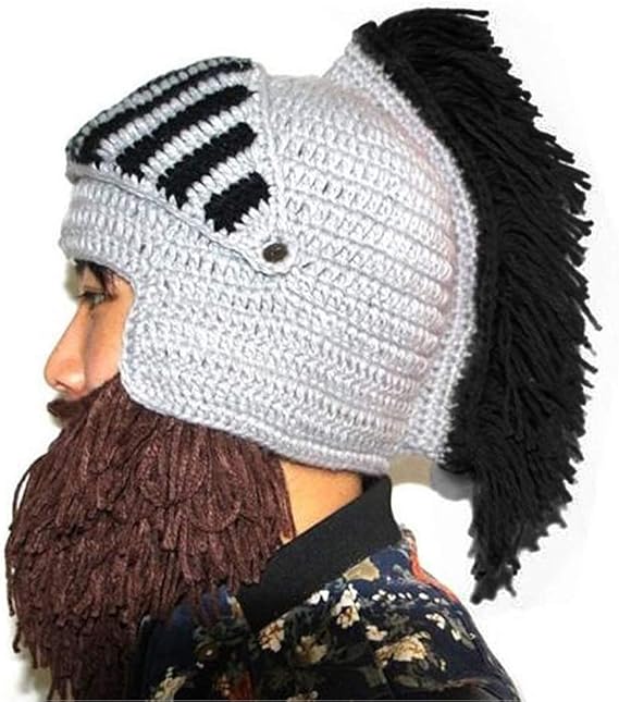 YEKEYI Wig Beard Hats Cosplay Roman Knight Knitted Helmet Winter Sports Warmer Cap Ski Funny Mask Beanie