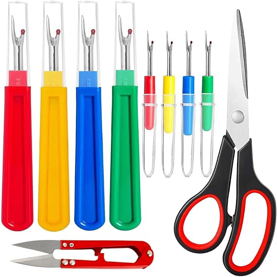 10 Pcs Sewing Seam Rippers, 4 Big and 4 Small Handy Stitch Ripper Sewing Tools with 2 Scissors for Sewing Crafting Thread Removin
