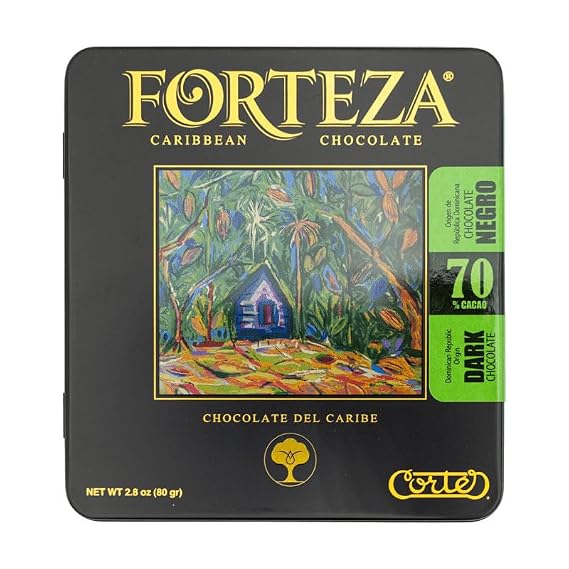 FORTEZA by Chocolate Cortes Origen 70% Dark Chocolate blend from Puerto Rico and Dominican Republic with Almonds Two Pack Tin 2.8oz