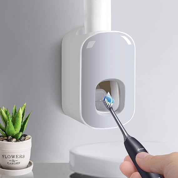 Visen Toothpaste Dispenser, Automatic Toothpaste Squeezer, Gray | Hands Free Wall Mounted Toothpaste Holder With Self-Stick Sticker, Punch-Free Toothpaste Squeezer for Famliy Washroom Adults