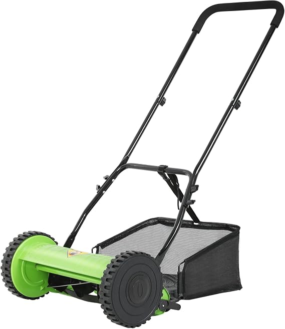 15-Inch Lawn Mowers Push Mower Reel Mower Push, Adjustable Cutting Height with Grass Catcher 5 Steel Blades Easy to Use for a Green Healthy Lawn