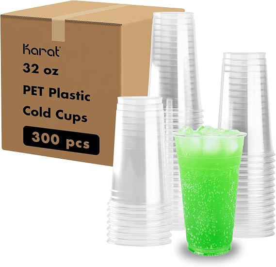 Karat 32oz PET Plastic Cold Cups Great for Boba Milktea, Smoothie, Ice Coffee and Cold Drink(107mm) - 300 ct