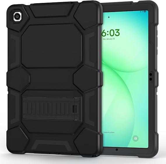 Case for Samsung Galaxy Tab A11+/ A9 Plus 11 Inch (2025/2024), Heavy Duty Rugged Shockproof 3-Layers Protective Case with Kickstand for Tab A11+/A9+ (SM-X230/X235/X210/X216/X218), Black