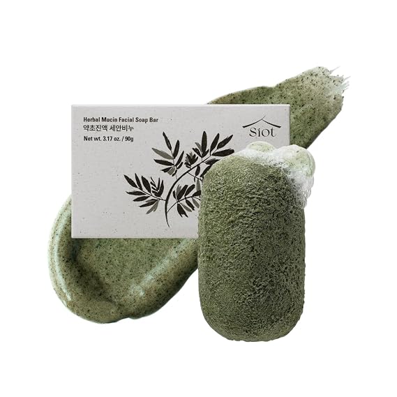 SIOT Herbal Mucin Facial Soap Bar | Hydrating & Soothing with Coconut, Jojoba, Olive Oil, Green Tea, and Mugwort Handmade, Cleanser for Acne & Sensitive Skin | 3.2ozX1ea