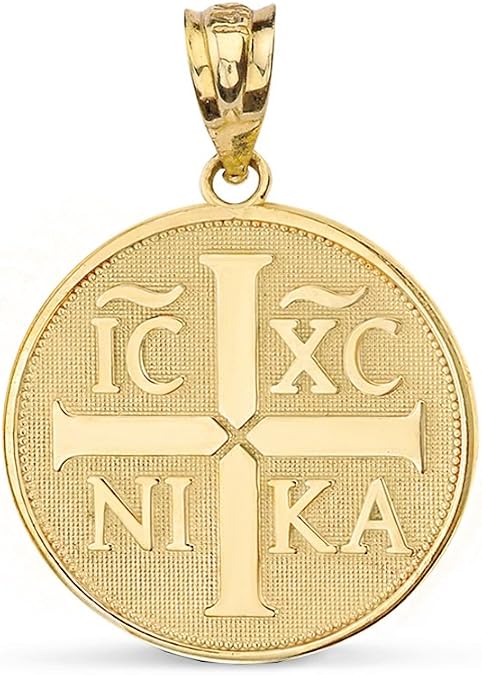 Religious Jewelry 14k Gold Christogram Symbol IC XC NIKA Jesus Christ Conquers Medallion Pendant