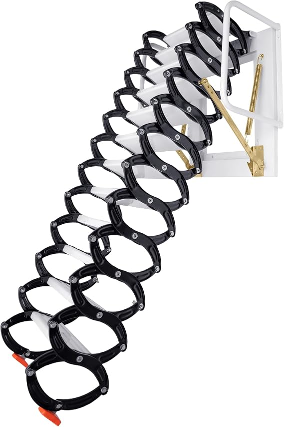 12-Step Attic Staircase Pull Down System Folding Aluminum Attic Staircase Attic Staircase Pull Down Door Attic Staircase for Attic, Garage, Roof, Basement (Black)