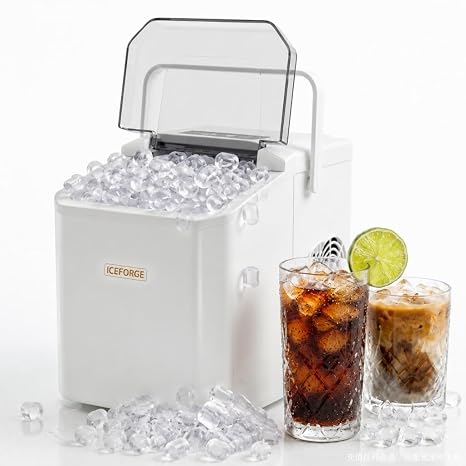 Countertop Ice Maker, Portable Ice Maker Machine, 6-Minute Fast Bullet Ice Maker with Self-Cleaning, Compact Ice Machine with Handle, Basket & Scoop for Kitchen, Home, Office, RV Camping,White