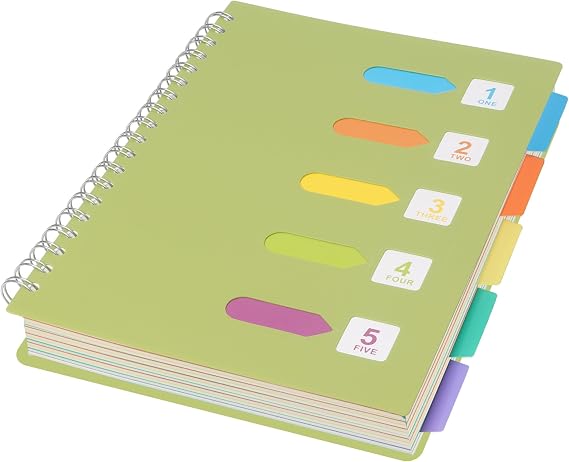 5 Subject Notebook College Ruled Spiral Notebook 7x10 Inch Hardcover Notebook with Divider Tabs 240 Pages Small Notebook for Work B5 Spiral Notebook College Ruled Notebook for Note Taking School,Green