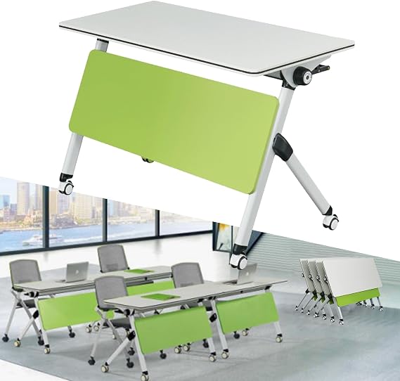 Folding Conference Table with Flip-Top Design, Heavy-Duty Metal Legs & Wheels | Portable Foldable Modular Table for Office Meetings, Training Rooms, Conference Spaces