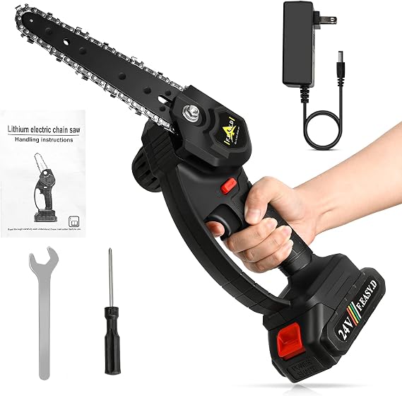 Mini Chainsaw Cordless 6 inch Portable Electric Battery Powered Chain Saw, Upgraded One-Hand Handheld Small Chainsaw for Wood Cutting, Tree Branch Pruning and Gardening