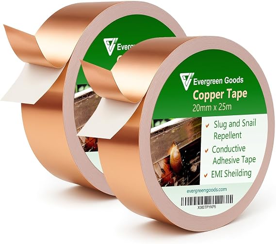 EVG 20mm x 25m Copper Slug Tape | Snail Repellent for Gardens | 2 Rolls
