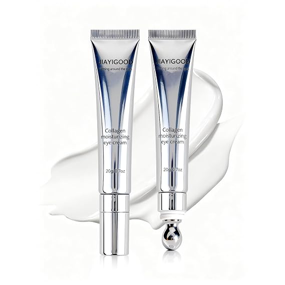 Vegan Collagen Eye Cream with Cooling Roller - Peptide & Triple Hyaluronic Acid Gel Serum to Reduce Dark Circles, Fine Lines & Puffiness, Improve Elasticity, Nourish Under Eye Area