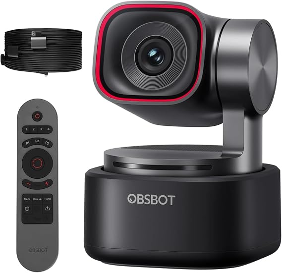 OBSBOT Tiny 3 AI-Powered Spatial Audio 4K PTZ Webcam, Bundle with Smart Remote 2 USB-A to USB-C 3.0 Cable