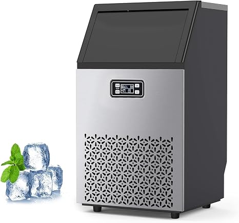 Commercial Ice Maker Machine - 150LBS/24H Ice Production, 33LBS Storage, Stainless Steel, Self-Cleaning, 66 Ice Cubes in 5-15 Mins, Undercounter/Freestanding