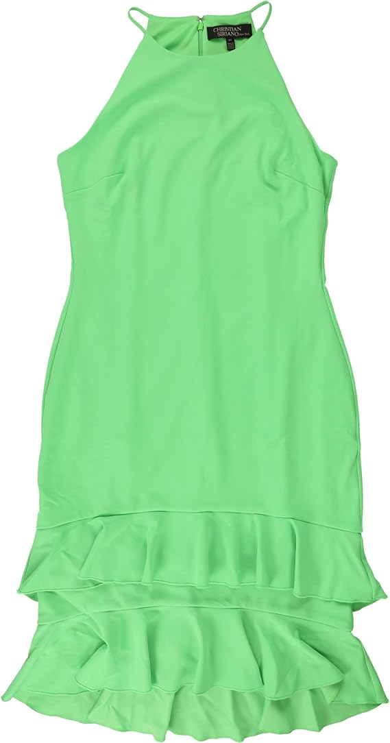 Christian Siriano Womens Ruffle Hem Sheath Dress, Green, Medium