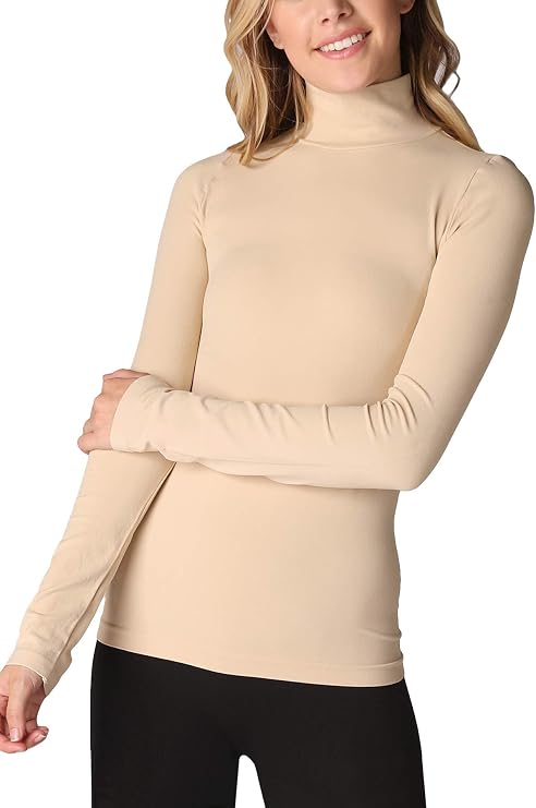 NIKIBIKI Women Seamless Long Sleeve Mock Neck Top, Made in U.S.A