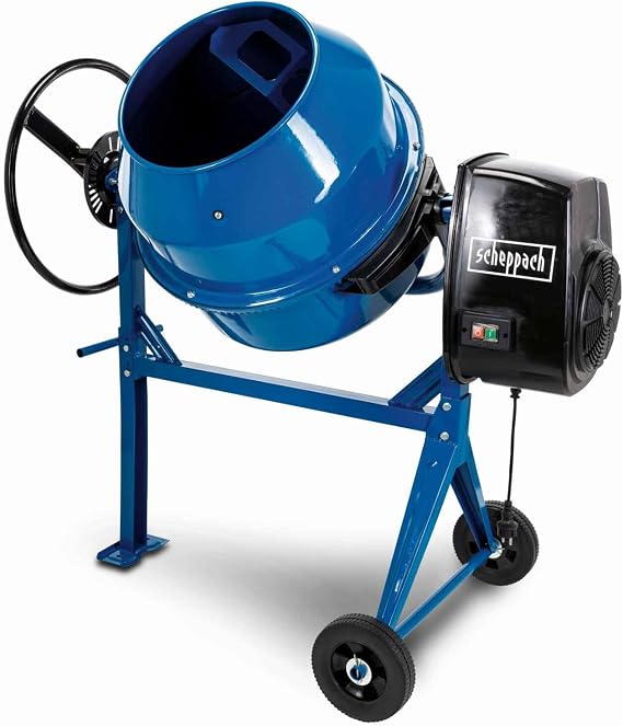 Scheppach MIX125 125L Cement Mixer, 550W, 90kg Capacity, 26.6rpm, Portable Mortar Plaster Mixer with Wheels