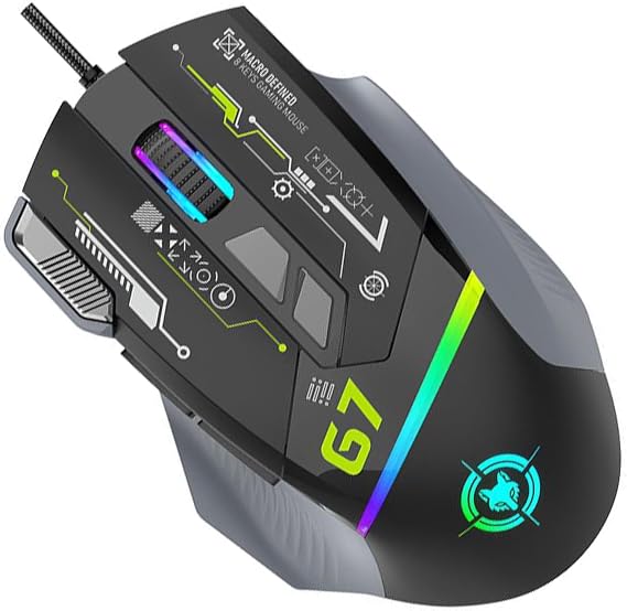 G7 Gaming Mouse, RGB Backlit, 12800 DPI, 1000Hz Polling Rate, Programmable Buttons (G7-Mecha Black)