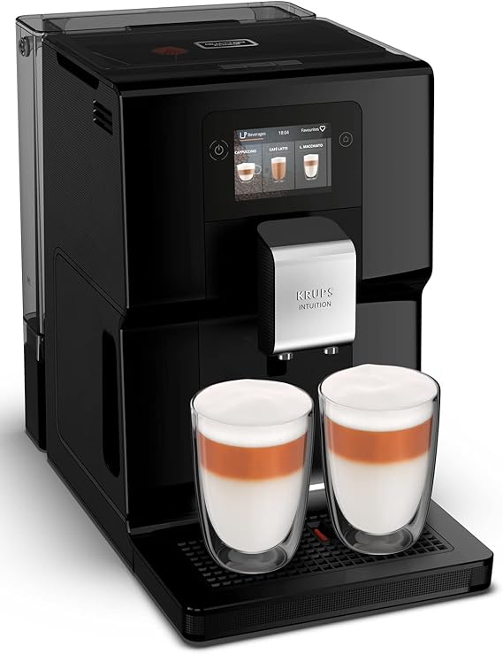 KRUPS Coffee bean grinder machine, colour touch screen, 11 pre-recorded recipes, Intuitive light indicators, front tray access, Easy cleaning, Intuition Preference EA873810