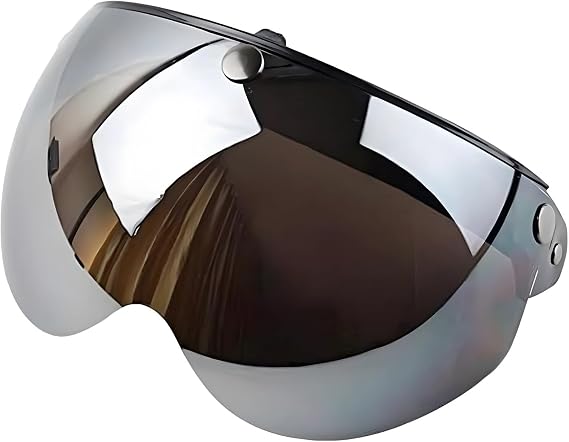 Universal Fit Triple-Buckle Motorcycle Helmet Visor, Flip Up & Down Half Face Shield, Vintage Look for Open-Face Helmets