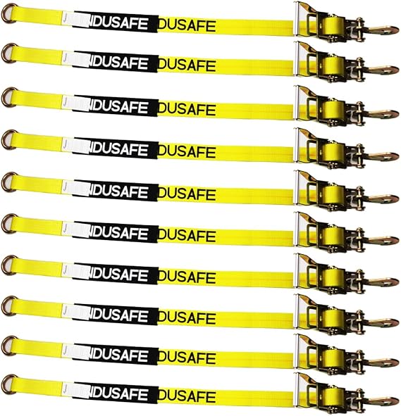 10 Pack Axle Strap Tie Down Kit with Snap Hook Ratchet Straps 2" x 96" 3,300 Pound Safe Working Load