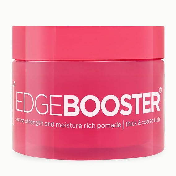 Style Factor Edge Booster Extra Strength & Moisture Rich Pomade | Strong Hold Edge Control Gel for Thick & Coarse Hair | High Shine, Non-Greasy Styling | Pink Beryl, 3.38 oz